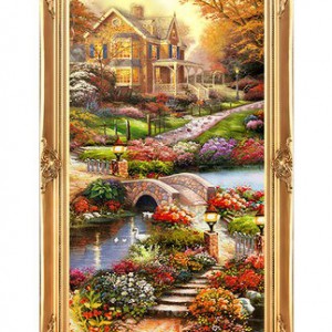 歐式玄關(guān)裝飾畫山水過道招財風(fēng)水靠山寶盆山豎版美式掛畫油畫壁畫