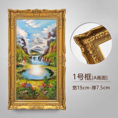 玄關(guān)畫豎版純手繪油畫裝飾畫聚寶盆歐式山水風(fēng)景走廊裝飾墻壁掛畫
