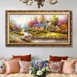 聚寶盆山水畫田園風(fēng)景掛畫歐式客廳裝飾畫沙發(fā)背景墻油畫招財壁畫